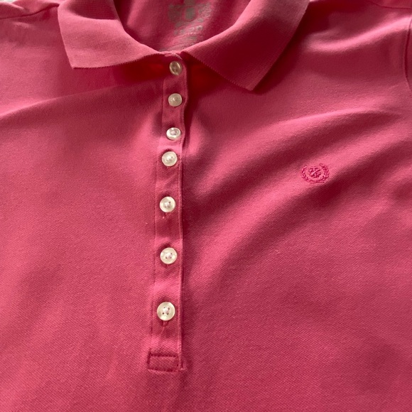 Izod Pink Cap Sleeve Polo Button Front Knit Shirt Size Large Petite - Picture 6 of 11